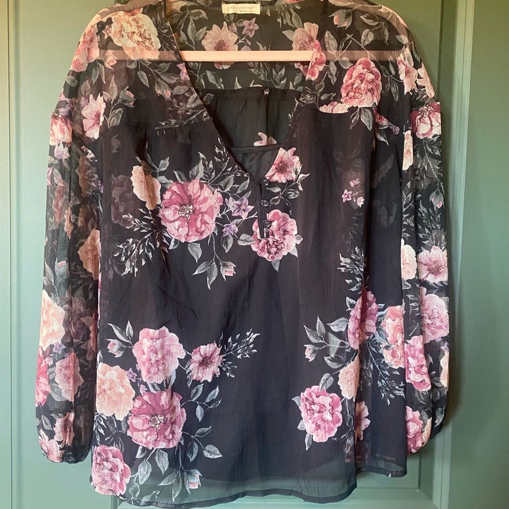 Lovestitch Pink and Gray Graphic Long Sleeve Blouse